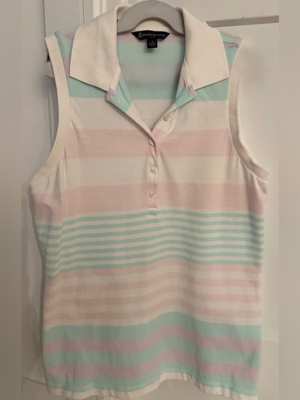 Brooks Brothers Chic Pastel Pink and Mint Striped Polo Top. Size Small.Pre-Loved